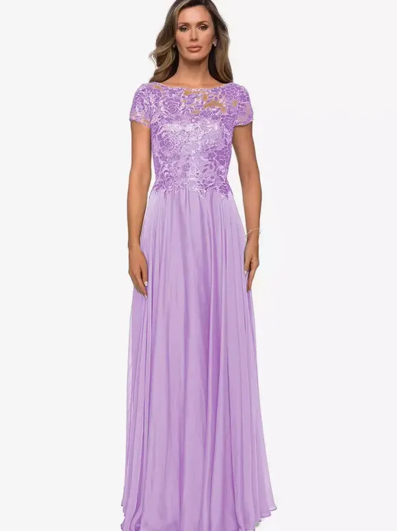 Robe mère à col bijou manches courtes ligne a robes d'invitées de mariage en dentelle