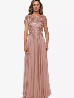 Robe mère à col bijou manches courtes ligne a robes d'invitées de mariage en dentelle