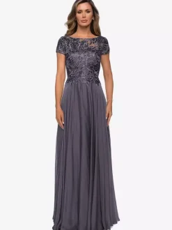 Robe mère à col bijou manches courtes ligne a robes d'invitées de mariage en dentelle
