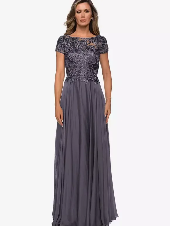 Robe mère à col bijou manches courtes ligne a robes d'invitées de mariage en dentelle