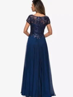 Robe mère à col bijou manches courtes ligne a robes d'invitées de mariage en dentelle