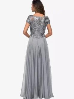 Robe mère à col bijou manches courtes ligne a robes d'invitées de mariage en dentelle