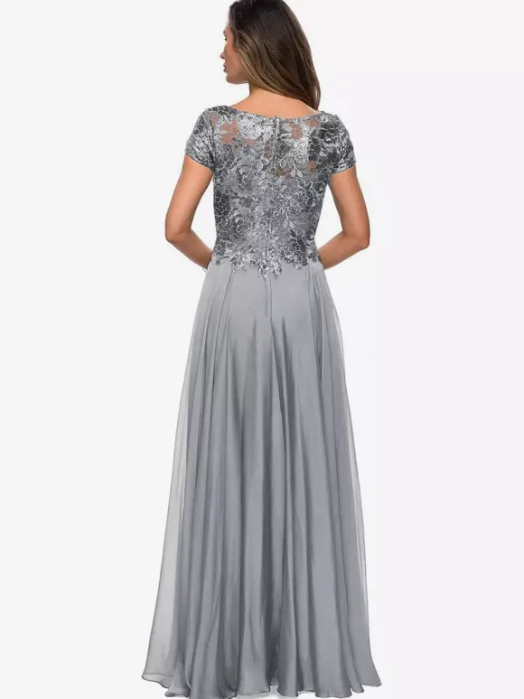 Robe mère à col bijou manches courtes ligne a robes d'invitées de mariage en dentelle