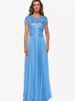 Robe mère à col bijou manches courtes ligne a robes d'invitées de mariage en dentelle