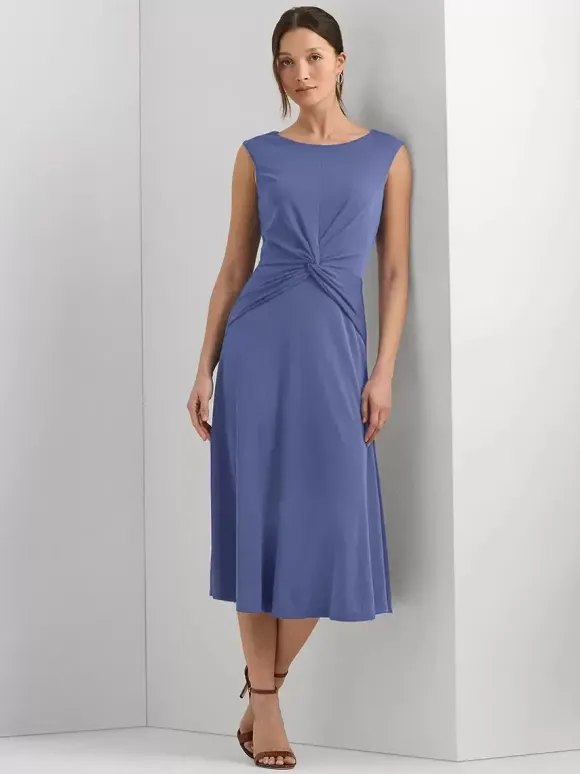Robe mère à col bijou sans manches courte plissée robes d'invitées de mariage