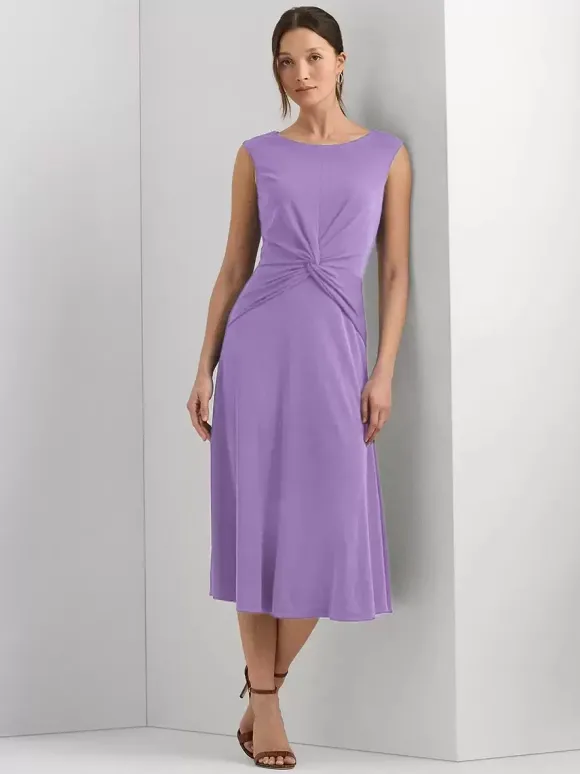 Robe mère à col bijou sans manches courte plissée robes d'invitées de mariage