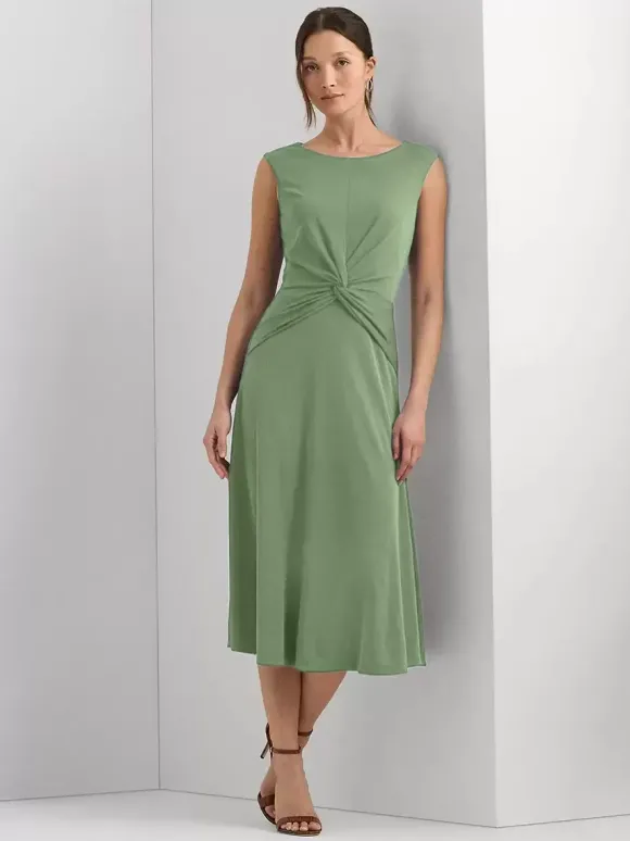 Robe mère à col bijou sans manches courte plissée robes d'invitées de mariage