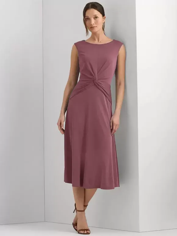 Robe mère à col bijou sans manches courte plissée robes d'invitées de mariage