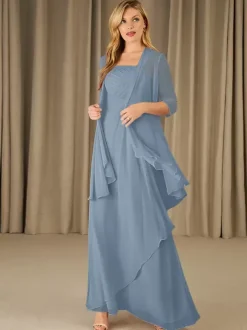 Robe mère à col carré demi-manches deux pièces robes d'invitées appliquées pour mariage