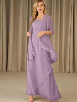 Robe mère à col carré demi-manches deux pièces robes d'invitées appliquées pour mariage