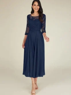 Robe mère col bijou manches 3/4 longueur A-ligne dentelle longueur au sol robes d'invité pour mariage personnalisation gratuite