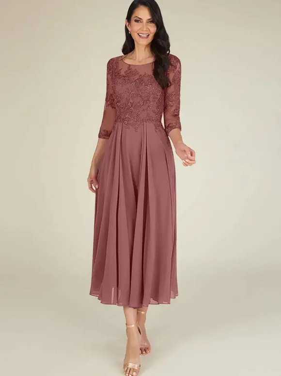 Robe mère col bijou manches 3/4 longueur A-ligne dentelle longueur au sol robes d'invité pour mariage personnalisation gratuite