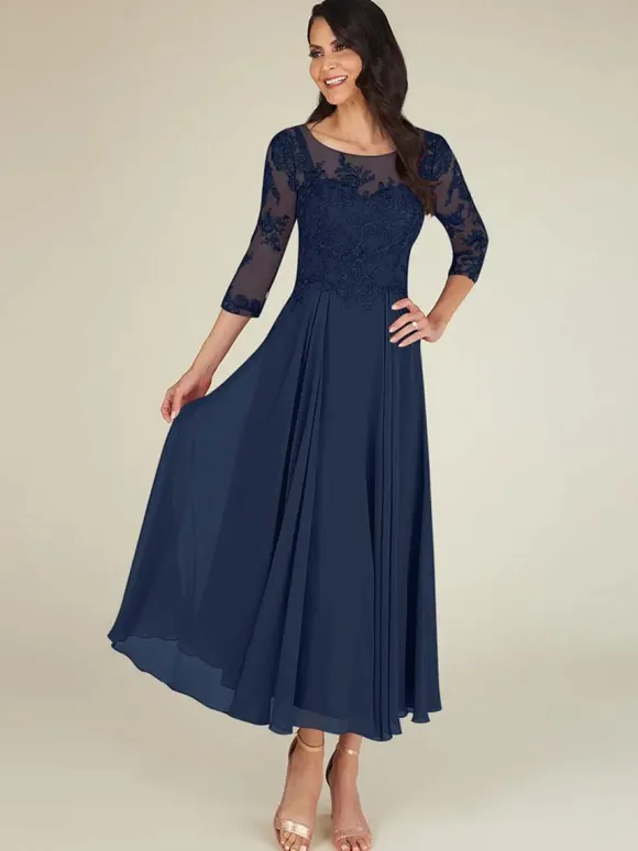 Robe mère col bijou manches 3/4 longueur A-ligne dentelle longueur au sol robes d'invité pour mariage personnalisation gratuite