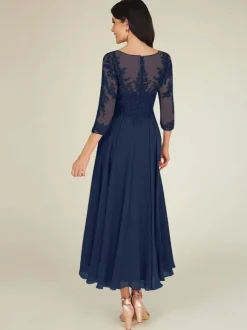 Robe mère col bijou manches 3/4 longueur A-ligne dentelle longueur au sol robes d'invité pour mariage personnalisation gratuite