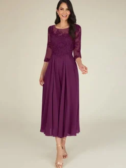 Robe mère col bijou manches 3/4 longueur A-ligne dentelle longueur au sol robes d'invité pour mariage personnalisation gratuite