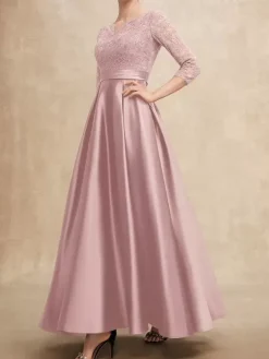 Robe mère col en V manches 3/4 ligne A en dentelle robes d'invité pour mariage