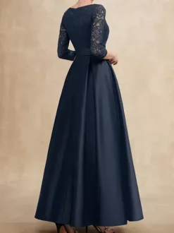 Robe mère col en V manches 3/4 ligne A en dentelle robes d'invité pour mariage