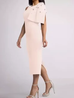 Robe mère de la mariée à col bijou sans manches fourreau n艙uds longueur thé robes d'invitées de mariage