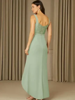 Robe mère de la mariée col en V sans manches en dentelle longueur au sol robes d'invitées de mariage