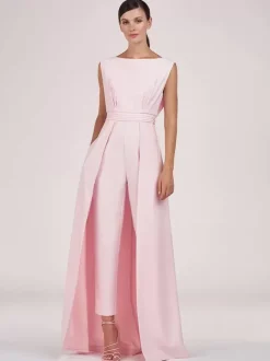 Robe mère de la mariée col bijou combinaison sans manches plissée longueur cheville robes d'invité pour mariage