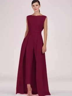 Robe mère de la mariée col bijou combinaison sans manches plissée longueur cheville robes d'invité pour mariage
