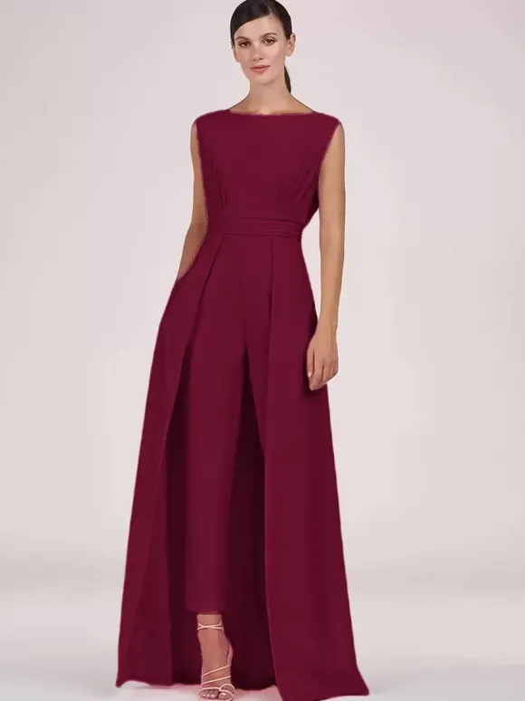Robe mère de la mariée col bijou combinaison sans manches plissée longueur cheville robes d'invité pour mariage