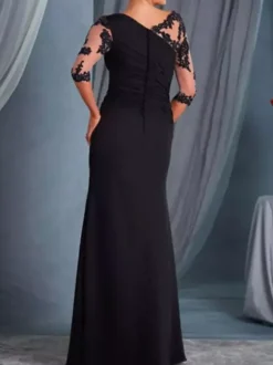 Robe mère de la mariée noir en mousseline de soie moulante longues robes d'invité de mariage Cadeau pour maman