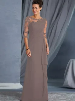 Robe mère de la mariée noir en mousseline de soie moulante longues robes d'invité de mariage Cadeau pour maman