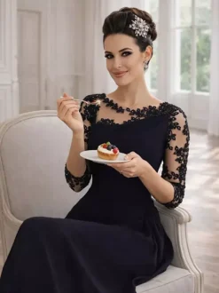 Robe mère de la mariée noir en mousseline de soie moulante longues robes d'invité de mariage Cadeau pour maman