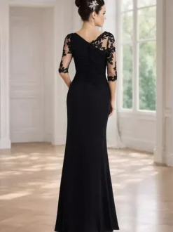 Robe mère de la mariée noir en mousseline de soie moulante longues robes d'invité de mariage Cadeau pour maman