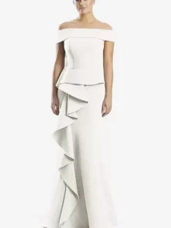 Robe mère de la sirène épaules dénudées sans manches à volants robes d'invitées de mariage