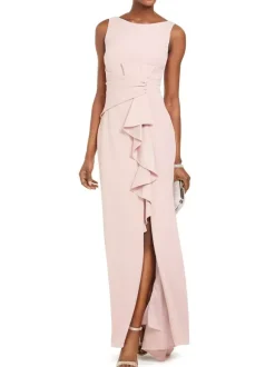 Robe mère de mariée samon rose en chiffon jupe plissée fendu Cadeau pour maman