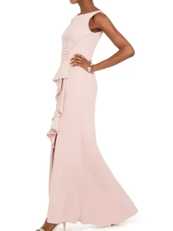 Robe mère de mariée samon rose en chiffon jupe plissée fendu Cadeau pour maman