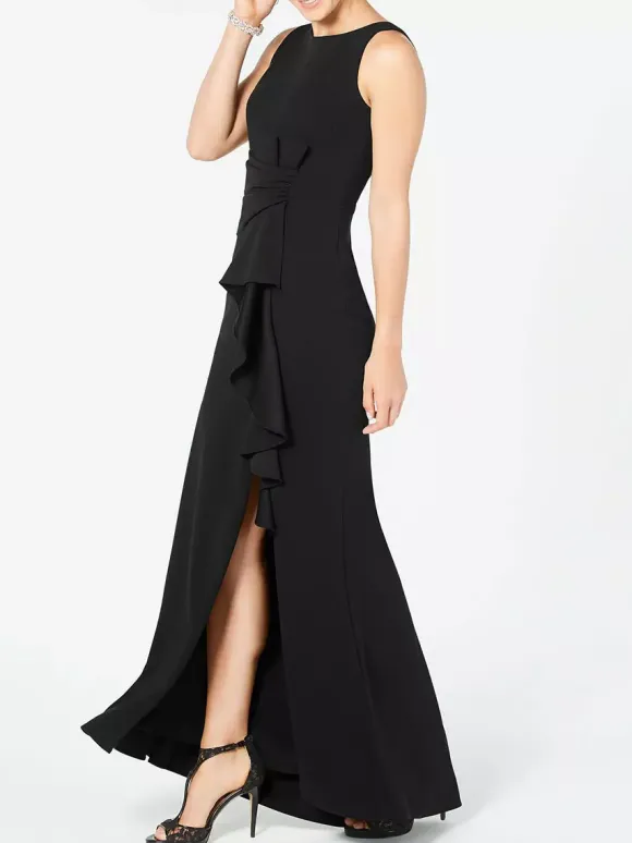 Robe mère de mariée samon rose en chiffon jupe plissée fendu Cadeau pour maman