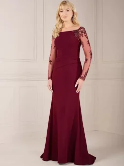 Robe mère manches illusion col bateau robe élégante longueur au sol