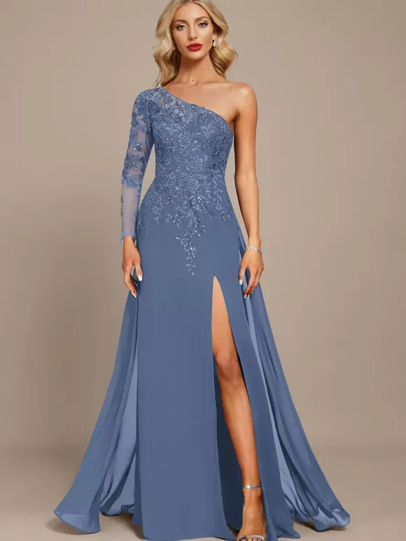 Robe mère une épaule manches longues robe de bal à paillettes robes d'invitées pour mariage