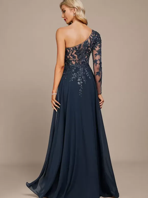 Robe mère une épaule manches longues robe de bal à paillettes robes d'invitées pour mariage