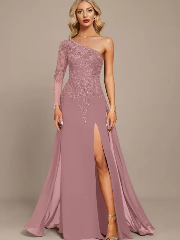 Robe mère une épaule manches longues robe de bal à paillettes robes d'invitées pour mariage