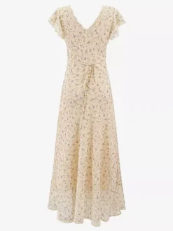 Robe noire de tous les jours en dentelle à manches courtes col montant et taille haute.