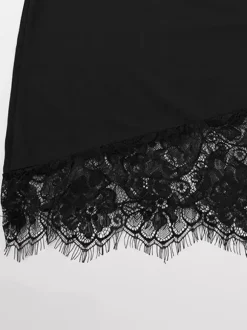 Robe nuisette à bordure en dentelle pour femme - Robe moulante mini noire sans manches style années 2000 - Tenue de soirée estivale 2026