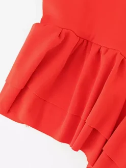 Robe nuisette rouge moulante à volants pour femme - Coupe ajustée fente haute asymétrique longue camisole - Soirée d'été 2026
