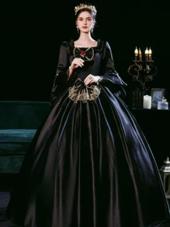 Robe Opéra Costumes rétro noire pour femme Robe de bal de mascarade de style européen Marie-Antoinette