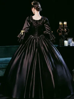 Robe Opéra Costumes rétro noire pour femme Robe de bal de mascarade de style européen Marie-Antoinette