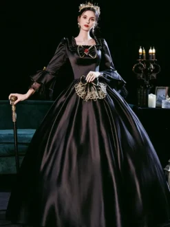 Robe Opéra Costumes rétro noire pour femme Robe de bal de mascarade de style européen Marie-Antoinette