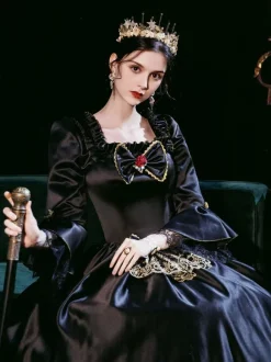 Robe Opéra Costumes rétro noire pour femme Robe de bal de mascarade de style européen Marie-Antoinette