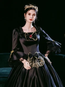 Robe Opéra Costumes rétro noire pour femme Robe de bal de mascarade de style européen Marie-Antoinette