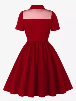 Robe pin-up rockabilly à encolure c艙ur et patchwork en résille simple boutonnage pour femme 2026