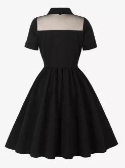Robe pin-up rockabilly à encolure c艙ur et patchwork en résille simple boutonnage pour femme 2026
