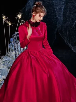 robe Rococo victorien rétro Opéra Costume rouge dentelle coton Cosplay Costume carnaval Bourgogne
