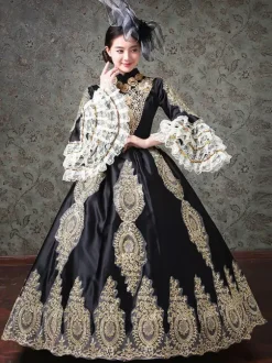 Robe Rococo Victorienne Dentelle Manches Longues Robe Classique Bleue
